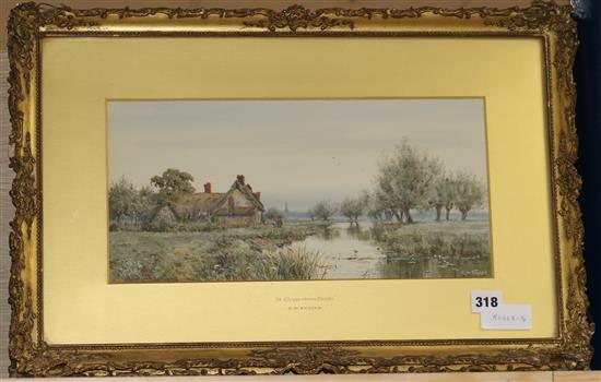 R.W. Fraser, watercolour, At Chippenham, Cambs, signed, 18 x 38cm